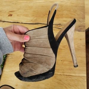 Elie Tahari suede black and nude slingbacks